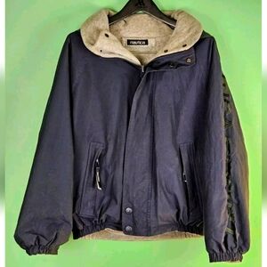 NAUTICA Jacket Womens Small Blue Reversible Fleece Sailing Hooded Coat